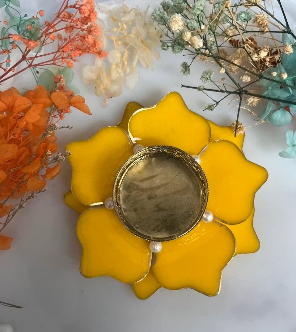 Handcrafted Yellow Flower-Shaped Decorative Tealight Candle Holder | Festival Diya Holder | Home Decor & Gifting