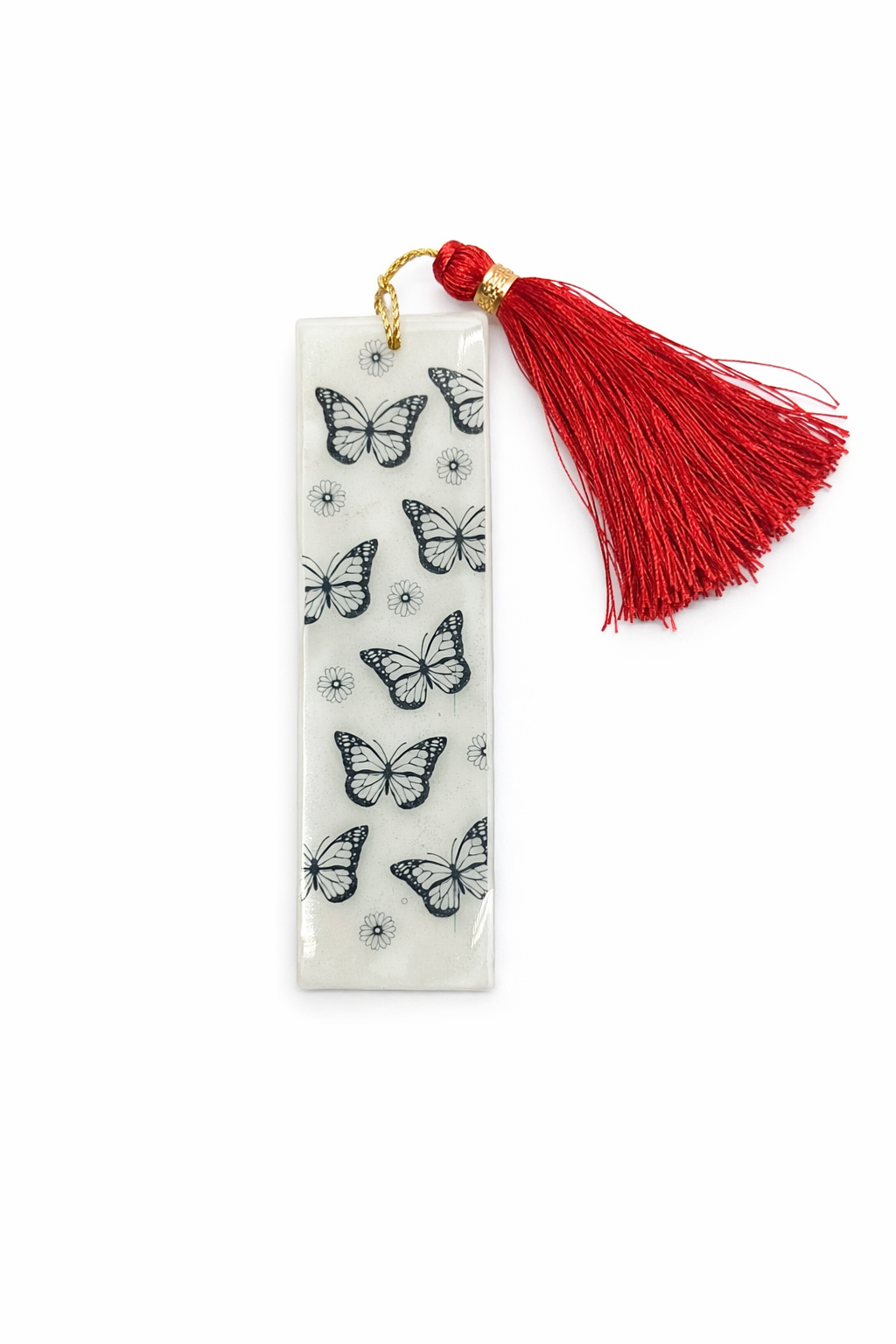 Handmade Resin Butterfly Bookmark with Tassel | Elegant Monochrome Design | Decorative Bookmark for Book Lovers