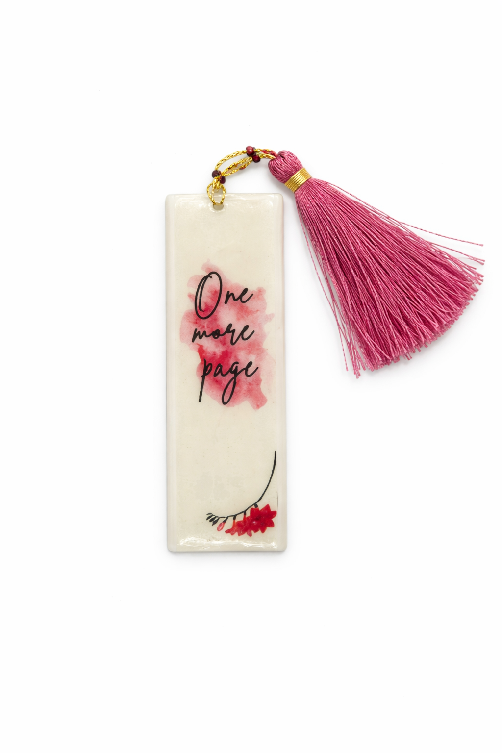 product  Handmade Resin Bookmark with Tassel | “One More Page” Quote | Aesthetic Bookmark for Book Lovers