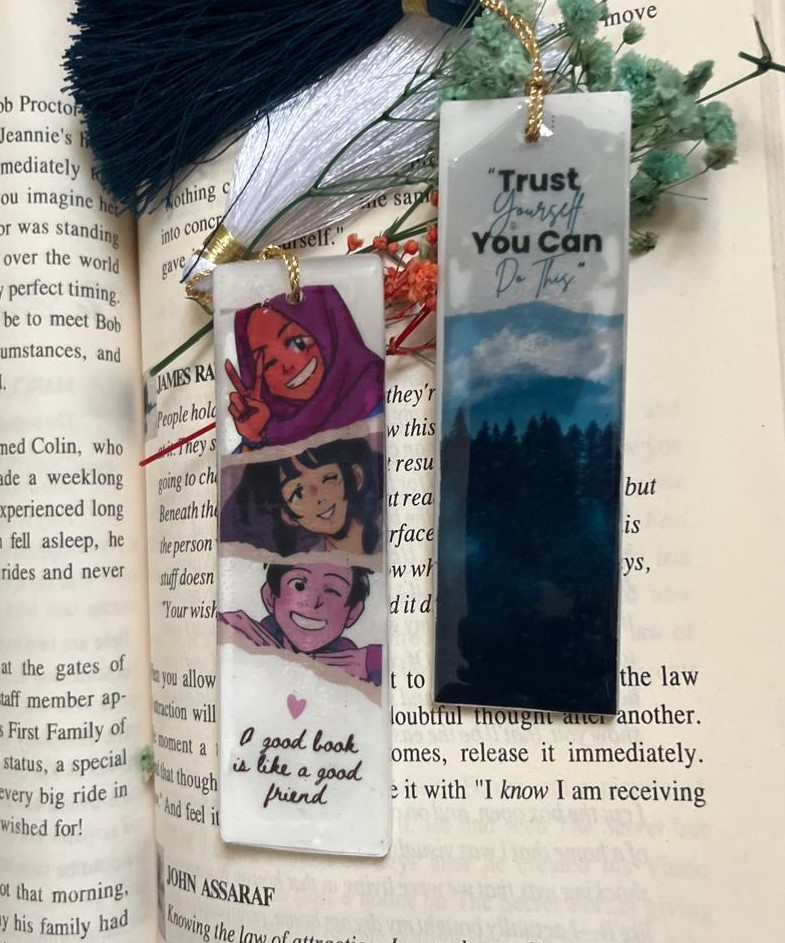 Inspirational Bookmarks with Tassels, Decorative Book Page Markers with Quotes and Illustrations, White and Blue Design with Gold Accents, Set of Handcrafted Reading Markers