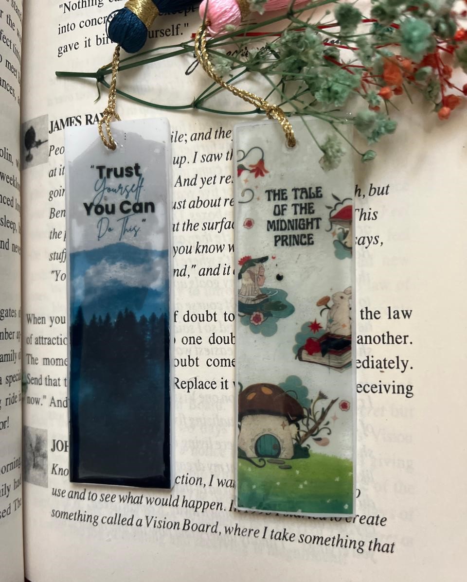 Handmade Inspirational Bookmark Set, Glass Resin with Night Sky Design, Trust Quote and Midnight Prince Theme, Decorative Book Accessories