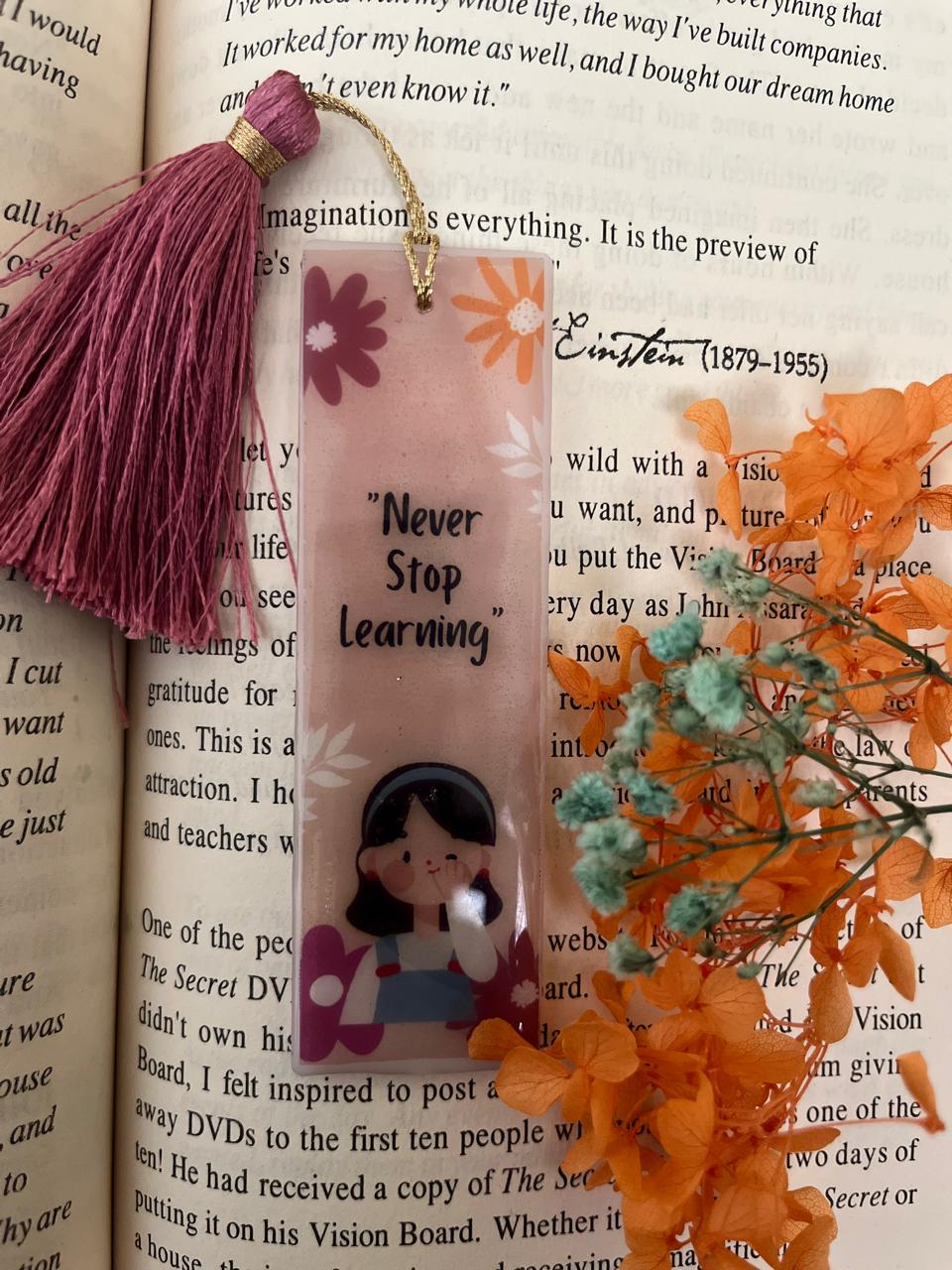 Handmade Bookmark with Black Tassel, Gold Band, Cute Dragon Design, Orange Floral Accents, Reading Accessory