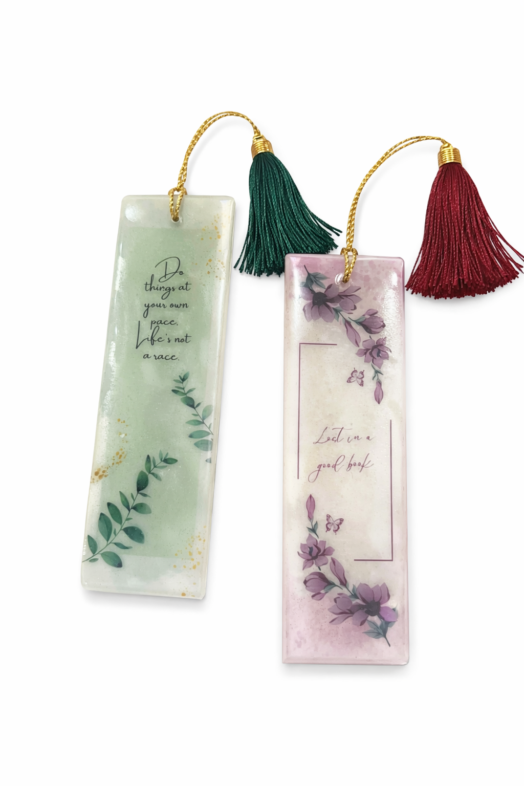Handmade Resin Bookmark Set with Inspirational Quotes & Tassels | Floral Design | Perfect Gift for Book Lovers