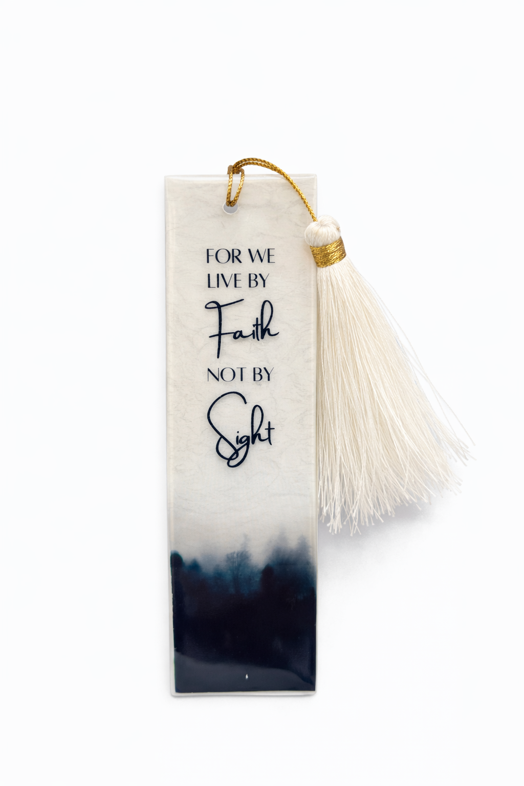 Handmade Resin Bookmark with Tassel | “For We Live by Faith, Not by Sight” Quote | Inspirational Bookmark
