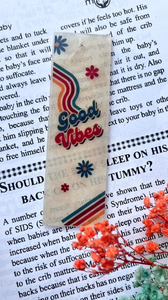 Handcrafted “Good Vibes” Resin Bookmark with Retro Design | Perfect Gift for Readers