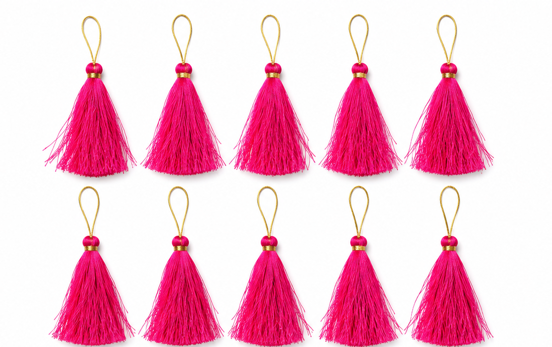 Premium Silk Thread Tassels for DIY Crafts, Bookmarks, Jewelry & Keychains | Decorative Hanging Tassels with Gold Loop | Pink | Pack of 10
