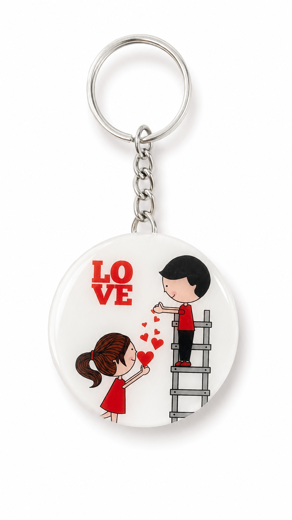 Love Theme Round Keychain, Cute Couple Design, Metal Ring, Valentine Gift