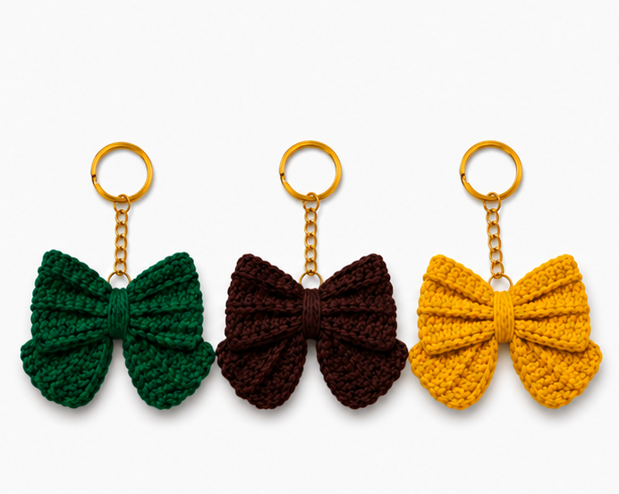 Handmade Crochet Bow Keychain Set | Cotton Yarn Bow Key Ring | Cute Bag Charm for Women & Girls |  Pack of 3