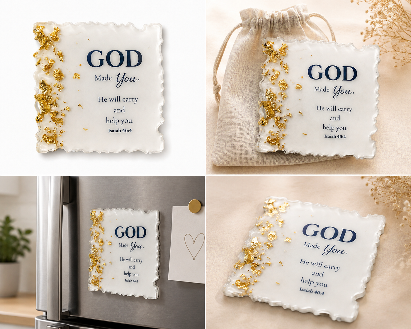 Handmade Christian Resin Fridge Magnet | Inspirational Bible Verse Magnet | Faith-Based Home Décor | Scripture Gift | "God Made You" Design