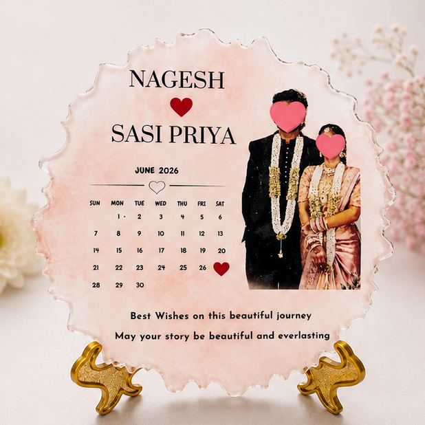 Personalized Wedding Photo Frame with Couple Photo & Wedding Date Calendar | Custom Couple Gift | Anniversary & Wedding Keepsake