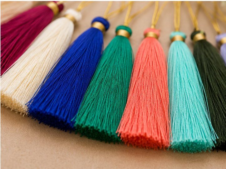 Multicolor Silk Tassels with Golden Loop | Decorative Thread Tassels for Bags, Pouches, Sarees, Curtains & DIY Crafts | Handmade Tassel Accessories | Pack of 10